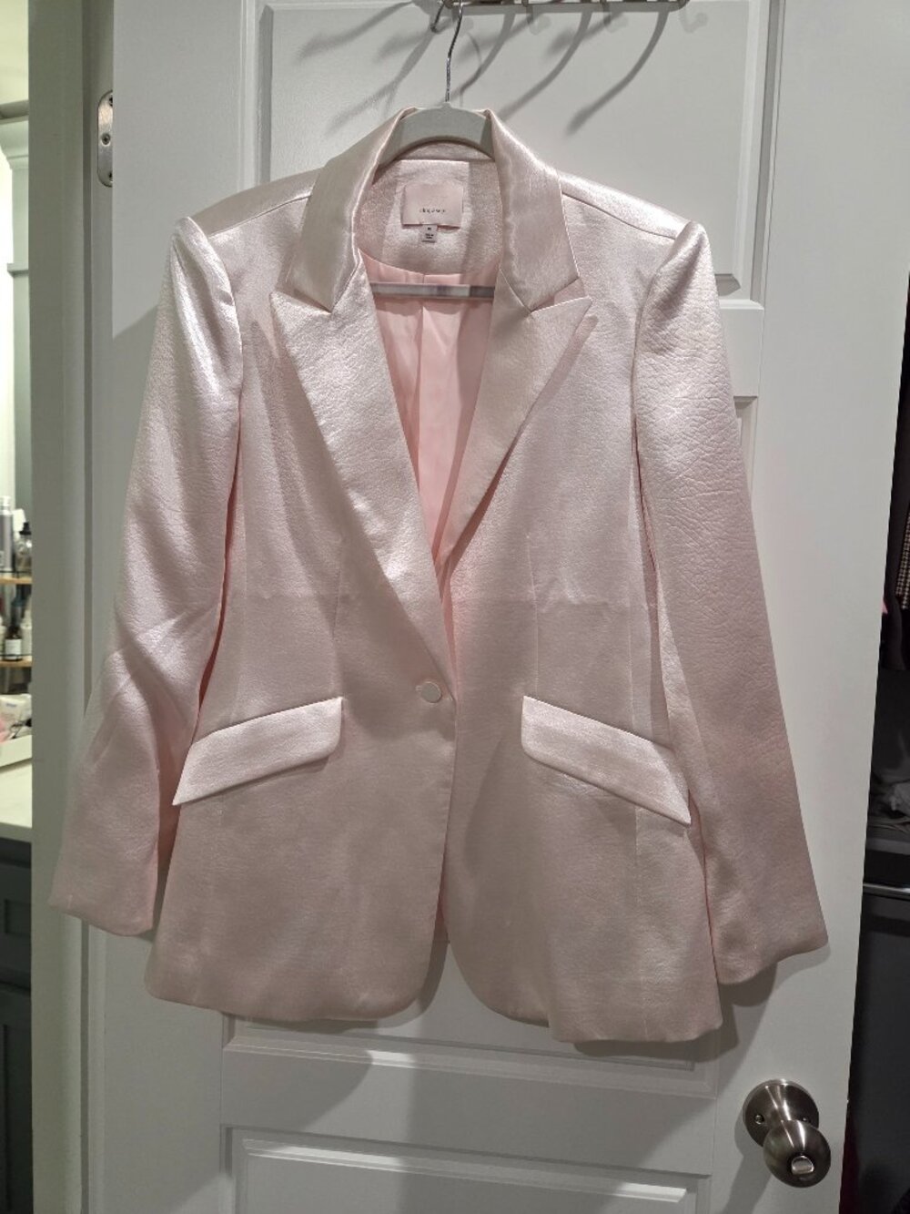 Cinq à Sept Khloe Crinkled Metallic Blazer Pink 10